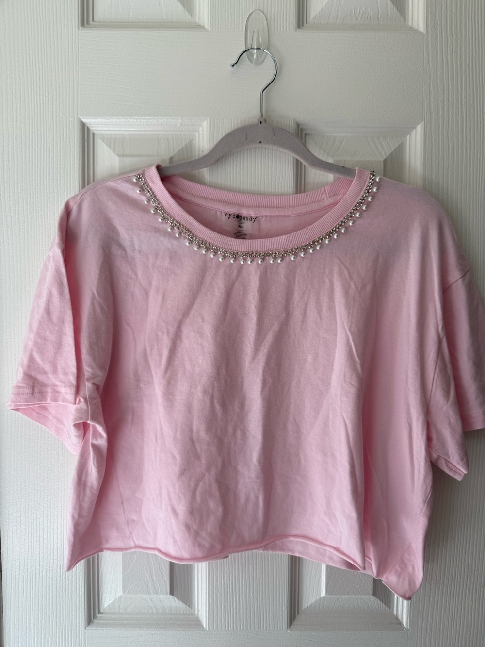 eye candy Pink Jeweled Neck Crop Top